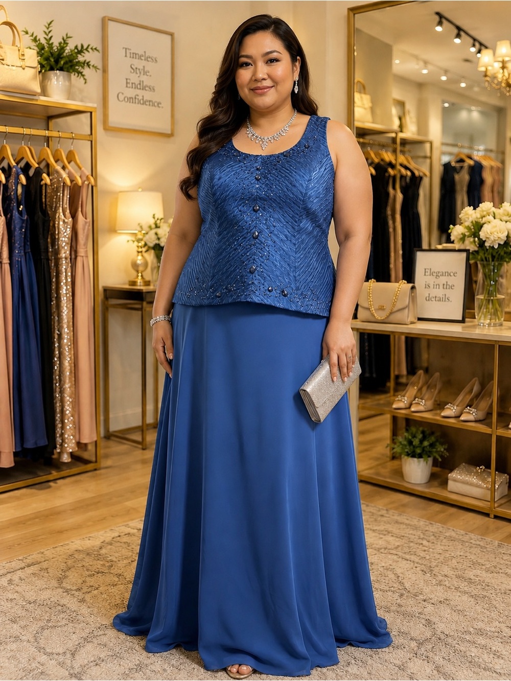 Draper’s & Damon’s Size 16 Blue Beaded 2-Piece Formal Evening Go